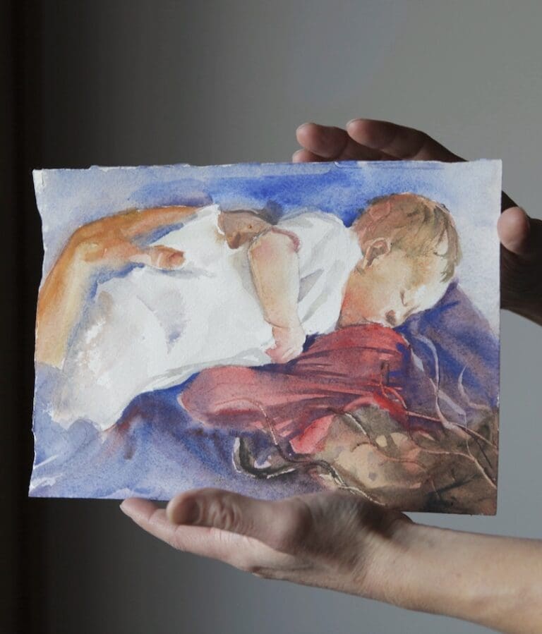 Mother with child nursing 7 x 10 original watercolor by Jonalyn Fincher copy