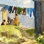 Yellow Dress 4 x 6" Original watercolor by Jonalyn