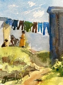 Yellow Dress 4 x 6" Original watercolor by Jonalyn